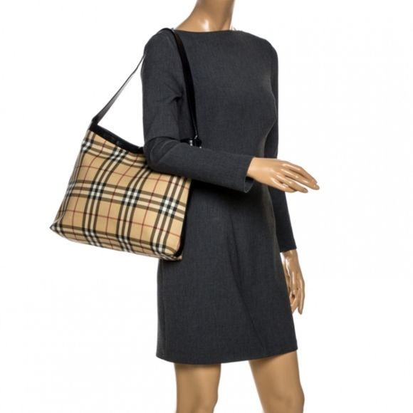 Burberry Beige/Black Nova Check Coated Canvas Shoulder Bag - Picture 5 of 12